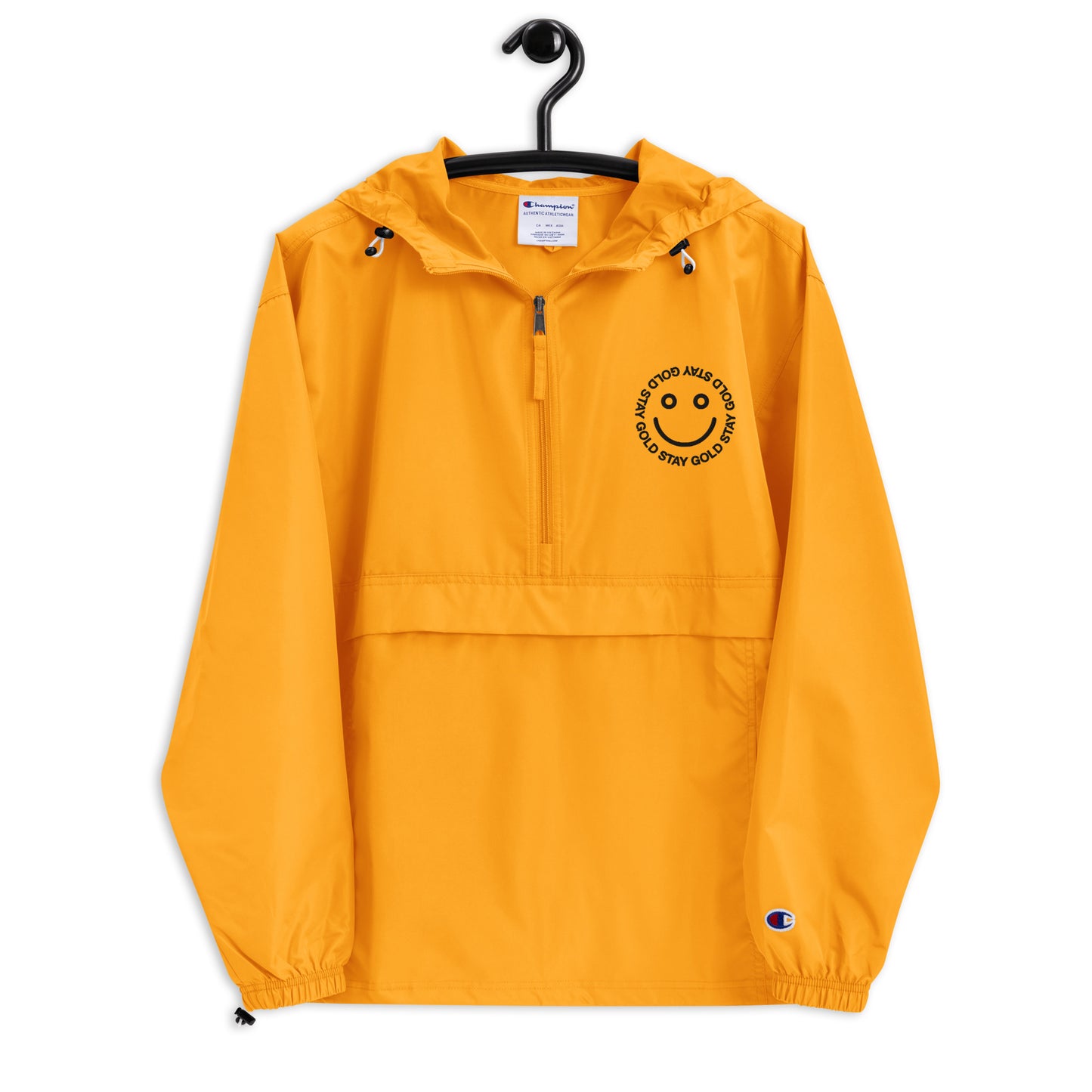 Stay Gold Smile Face Embroidered Champion Packable Jacket