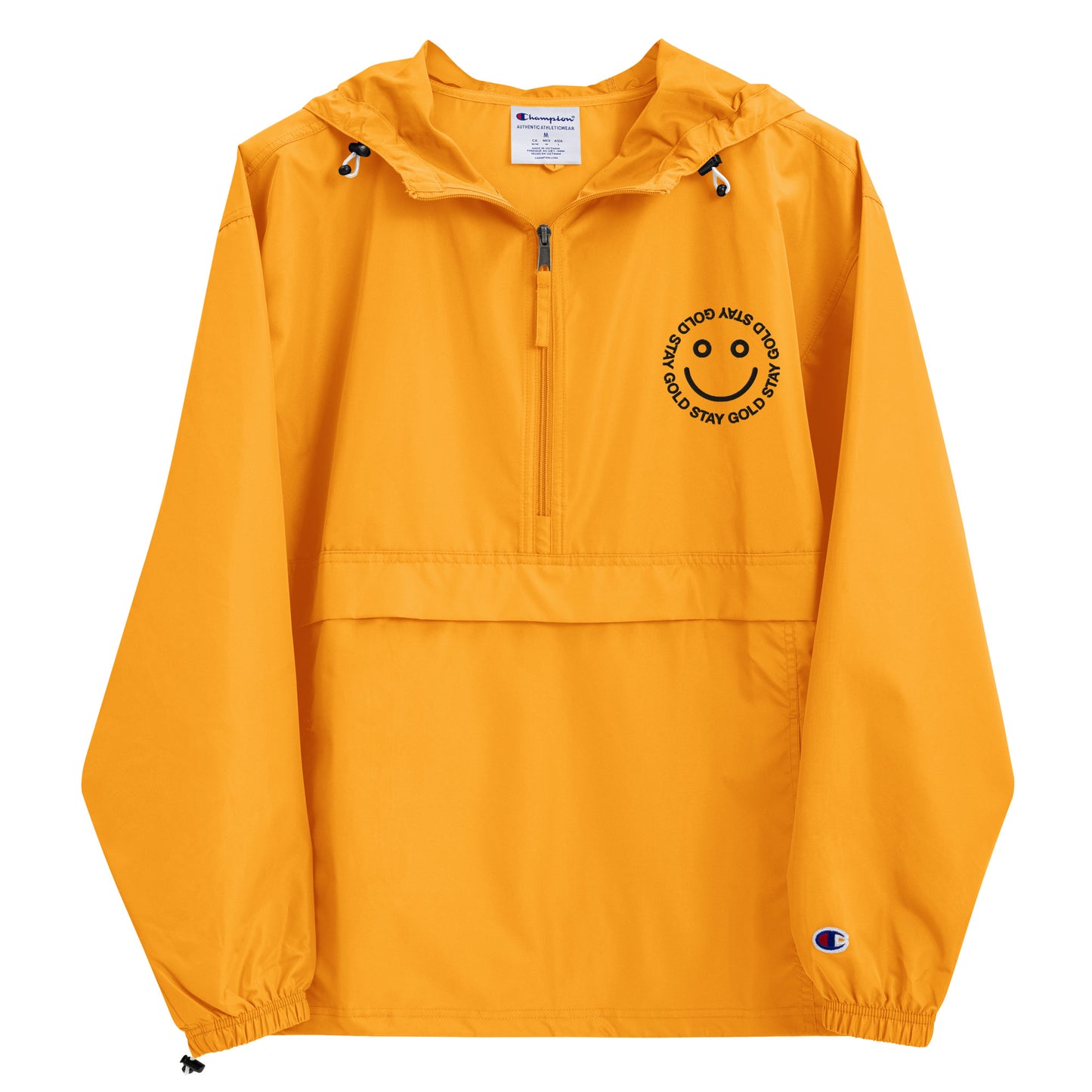 Stay Gold Smile Face Embroidered Champion Packable Jacket